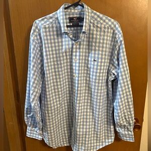 Vineyard Vines Tucker Shirt in a Blue and White Gingham Pattern Size Large
